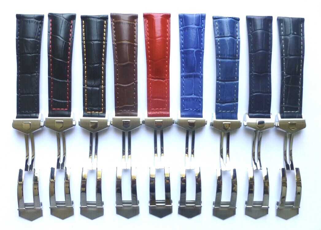 22mm, 20mm Genuine Leather Watch Band Strap with Deployment Clasp