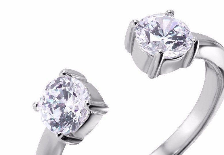 STERLING SILVER LADIES DESIGNER OPEN RING RING LAB CREATED SIMULATED DIAMONDS
