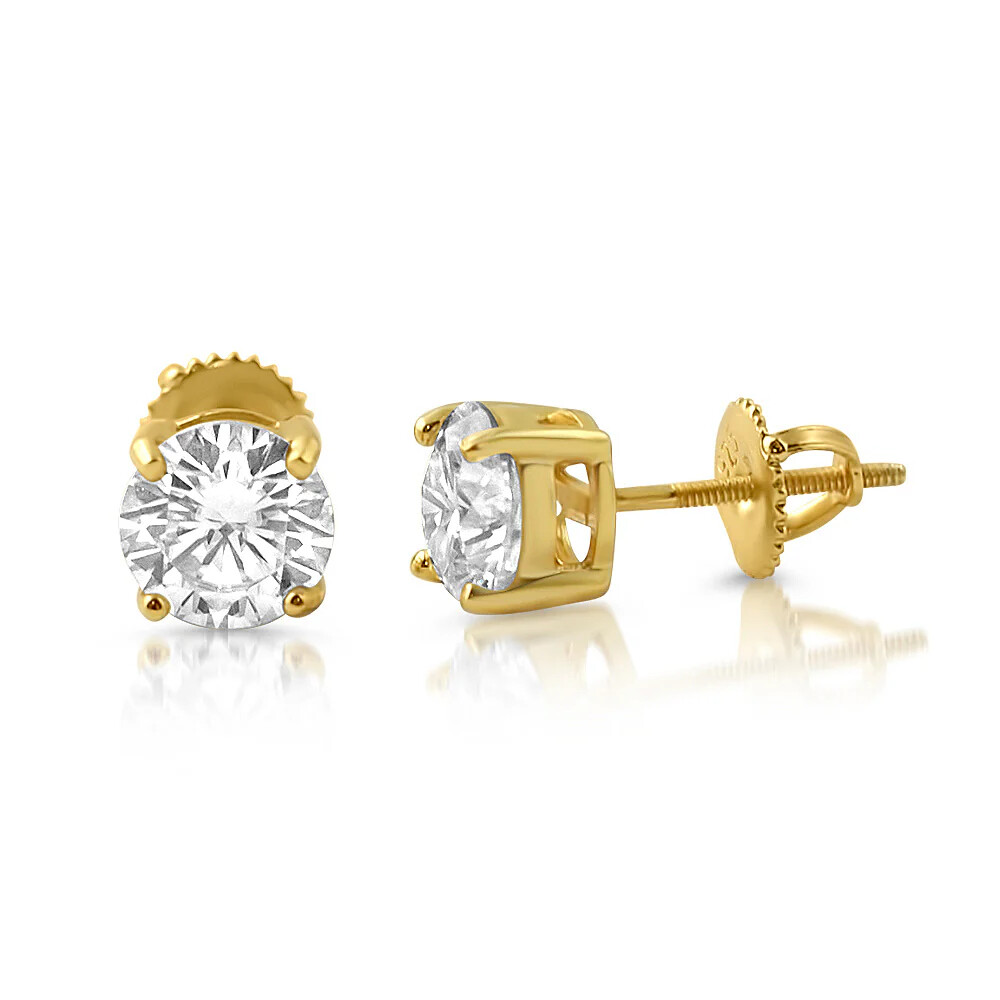 Moissanite Solitaire Stud Earrings 14K Gold Plated Sterling Silver Unisex