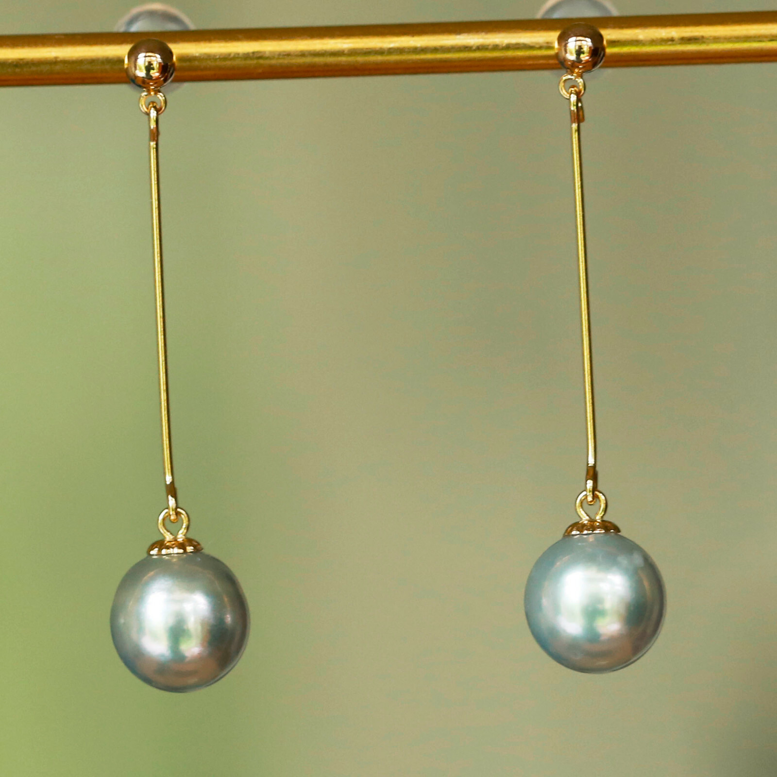 8mm Japan Seawater Akoya Fairy Pearl Earring stud 18K Gold 9.8cts 37.5mm #132
