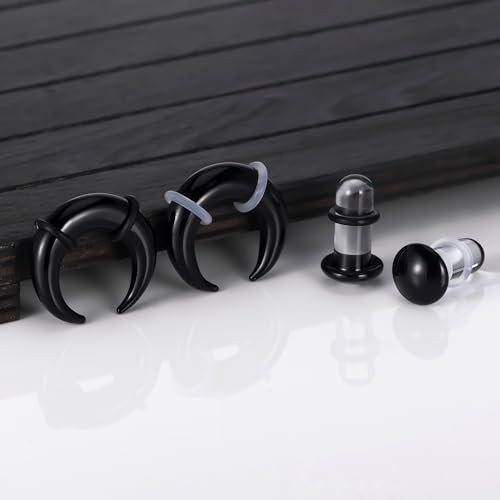 Single Flare Glass Ear Gauges Stretching Kits 2PCS C-Shape Septum 6mm Black