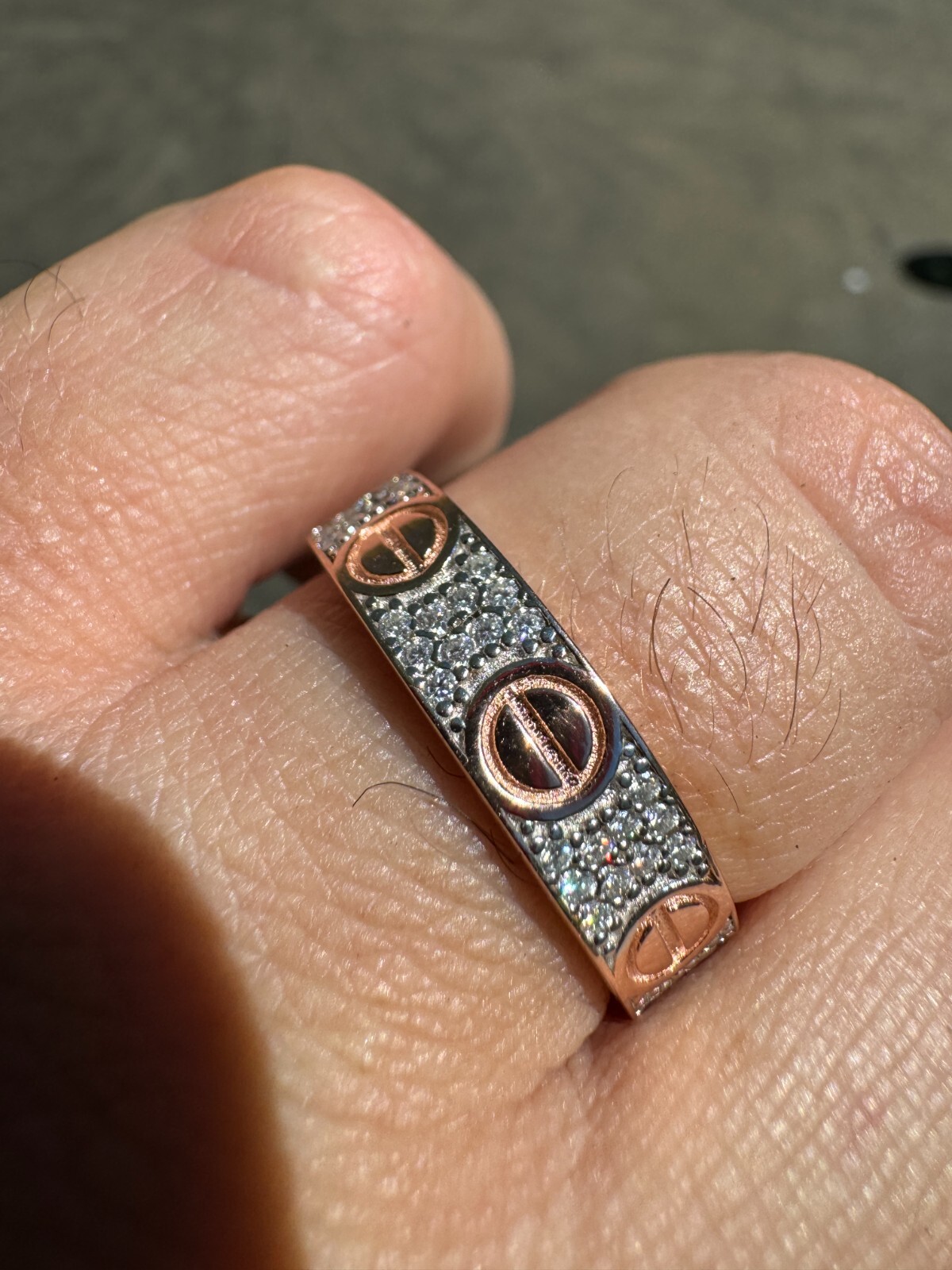 Real Iced Moissanite Eternity Band Wedding Screw Ring 14k Rose Gold 925 Silver