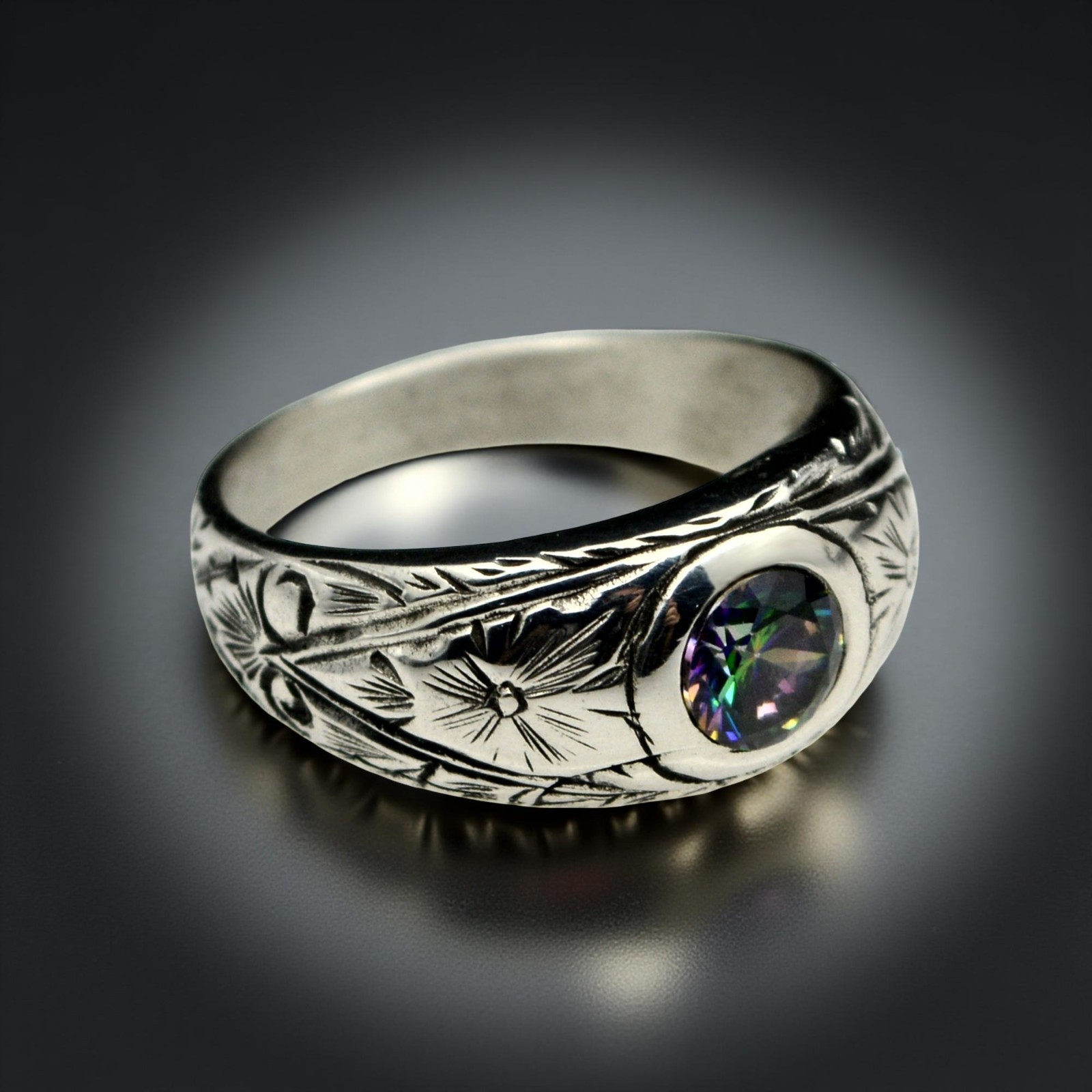 925 Sterling Silver Mystic Topaz Men Ring Handmade Vintage Signet Band
