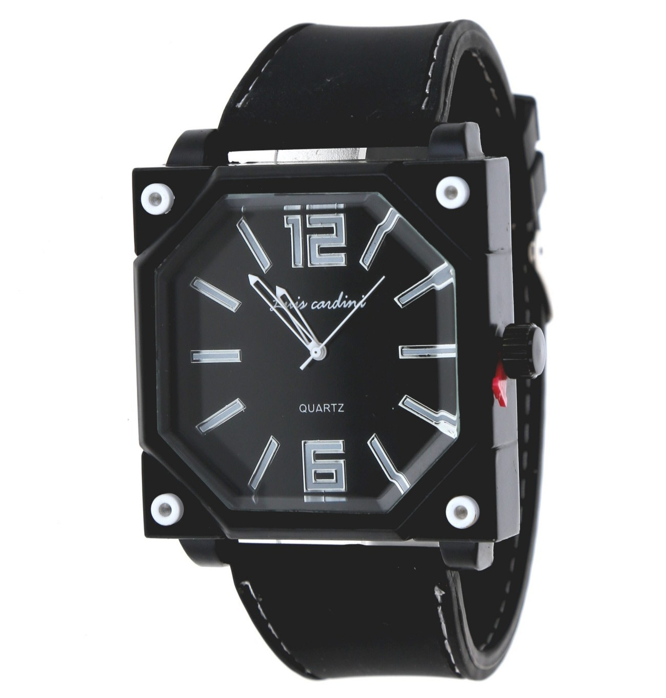 48mm x 48″ Oversized Square Men’s Quartz Watch Black Silicone Band White Numeral