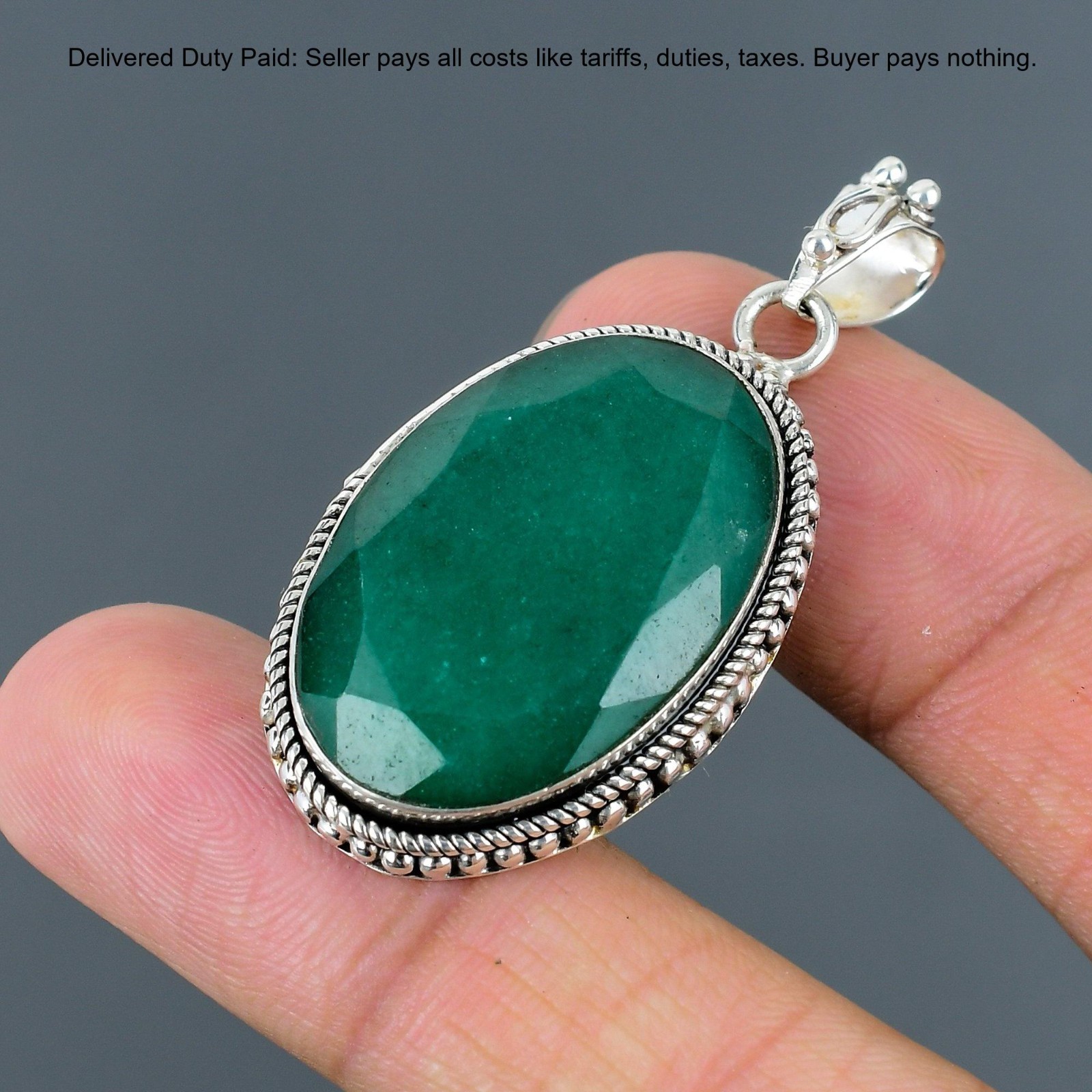 Natural Zambian Emrald 925 Silver Sister Bezel Handcrafted Boho Pendant Jewelry
