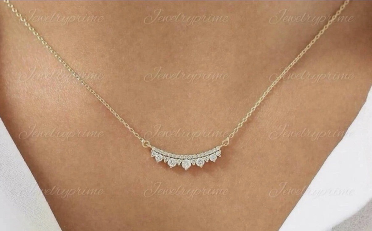 2.10Ct Round lab Created Diamond Bar Pendant Necklace 14K Yellow Gold New