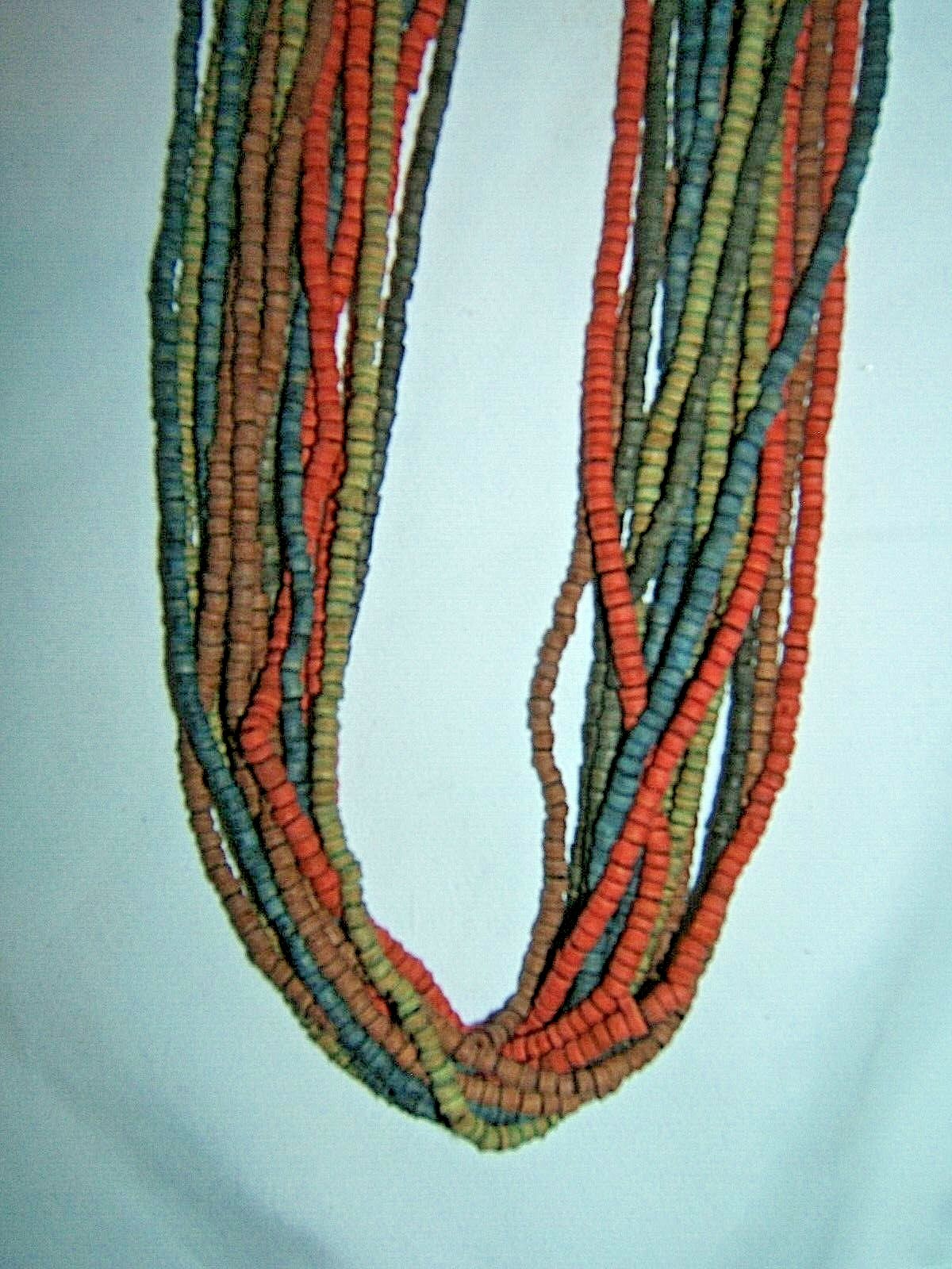 Boho Multi-strand Tube Bead Necklace-Green,Orange,Blue,Brown 28″