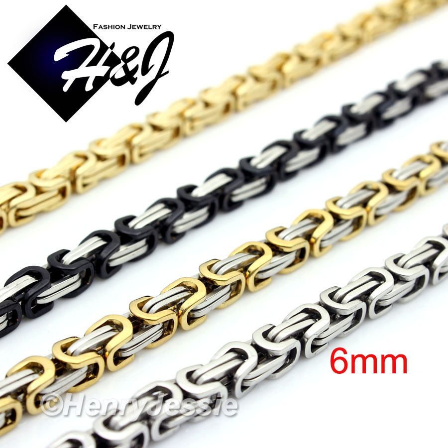 18″-40″Stainless Steel 6mm Silver/Gold/Black Plated Box Chain Necklace Bracelet