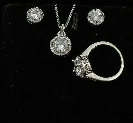 Pendant Necklace Set Earring Ring Wedding Sets Women Cubic Zirconia Jewelry Gift