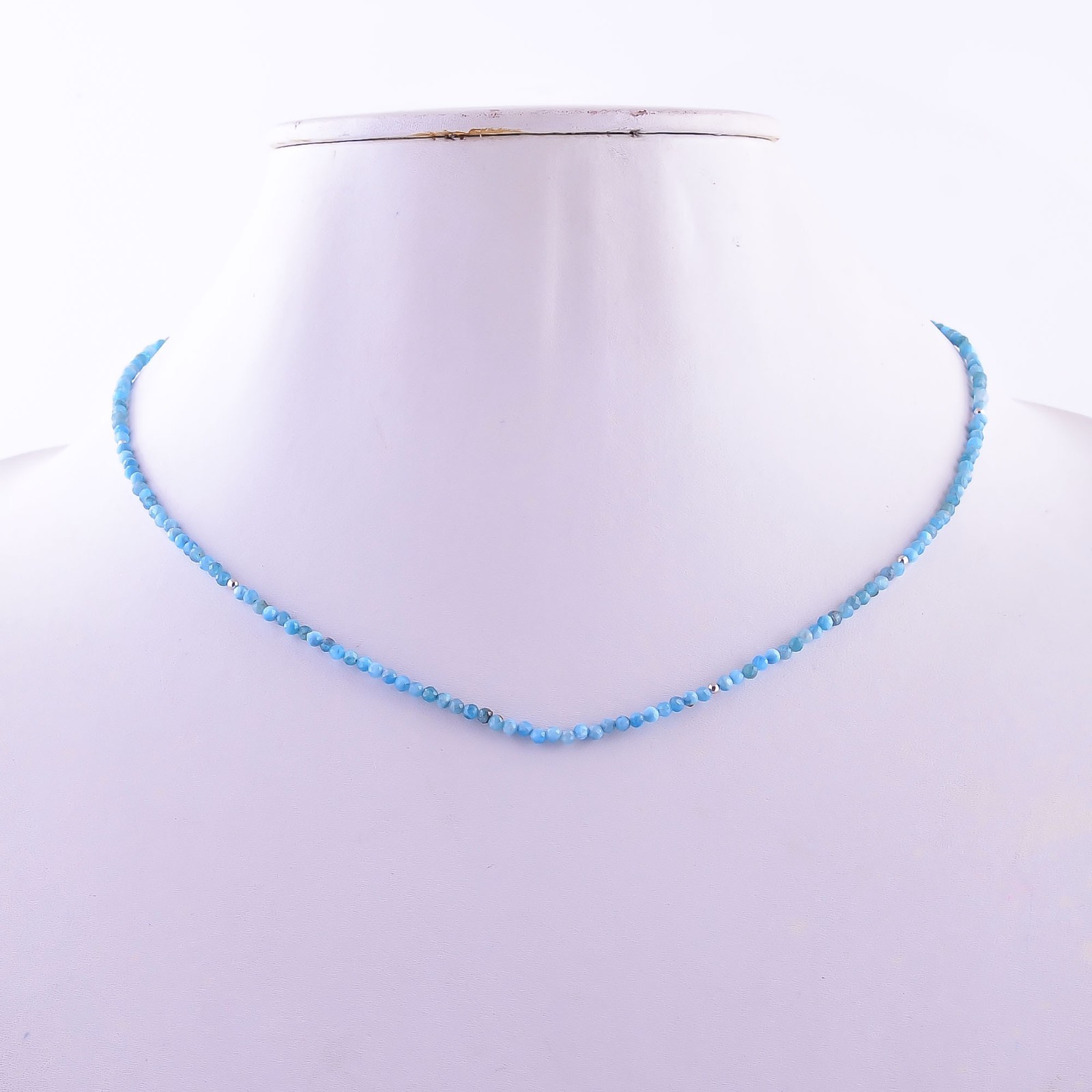 AAA Natural Neon Apatite 925 Sterling Silver Beads Necklace 16-18.5″ P-927