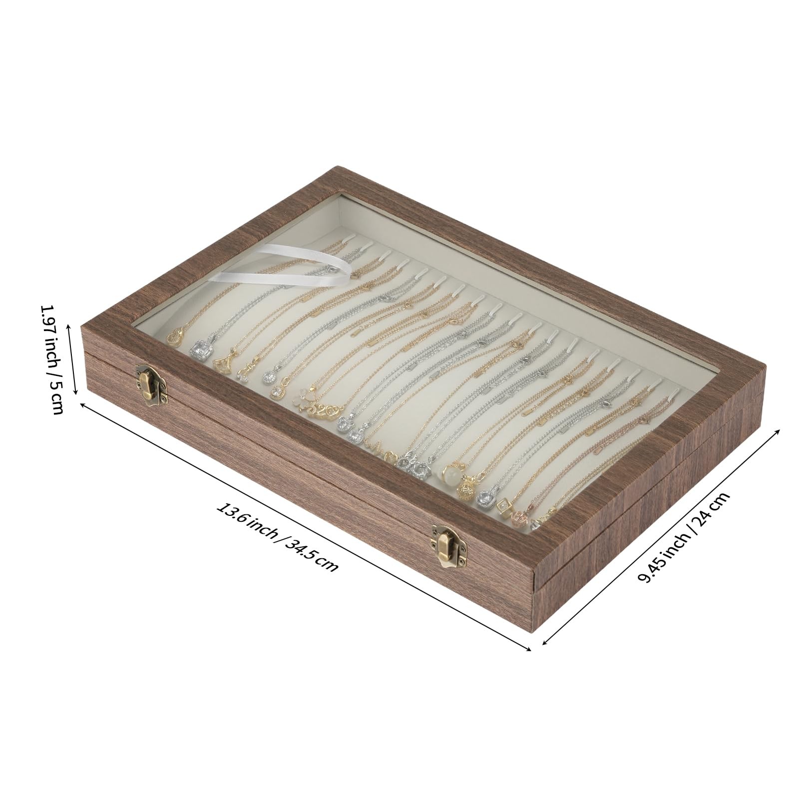 KUKUVR 20 Hooks Velvet Necklace Organizer Box (Wood Style) Wood Style