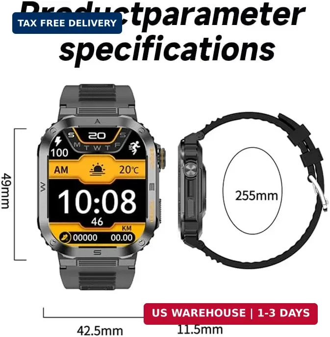 Military Smartwatch for Men, 2.01″ HD Screen reloj inteligente para Hombre, Answ