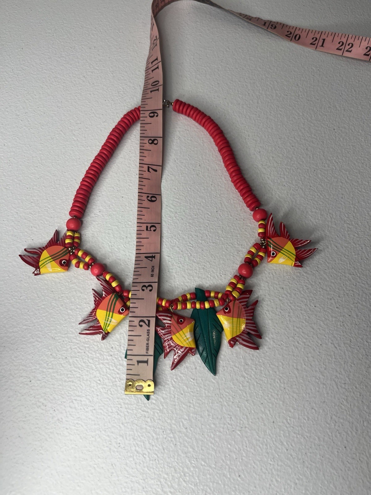 Wooden Fish Necklace Colorful Pink Yellow Green Tropical Made In Philippines