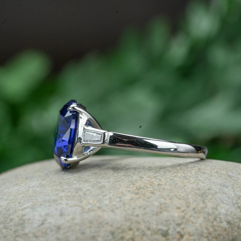 4.30 Ct Round Natural Sapphire & Diamond Wedding Ring 950 Platinum Size 6 7 8 9