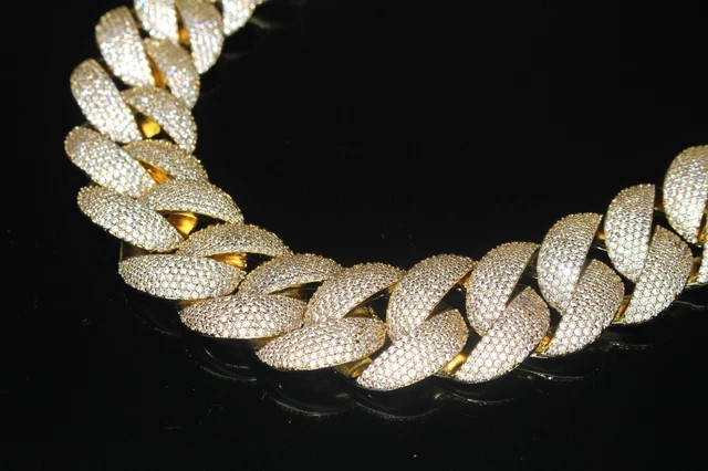 14k Yellow Gold Plated 4mm 3Ct Round Cut Simulated Diamond Men’s Cuban Bracelet