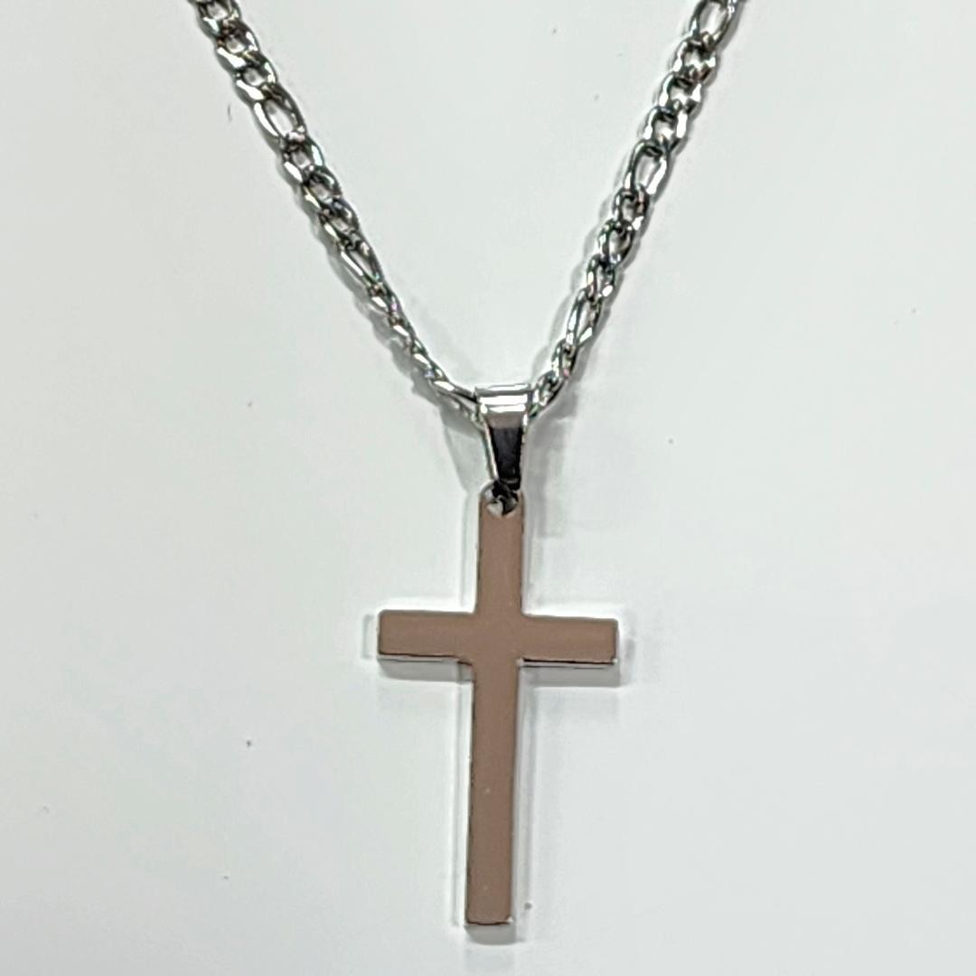 Stainless Steel Cross 1.5 inch Long with 18-inch Long 2.5mm Figaro Chain