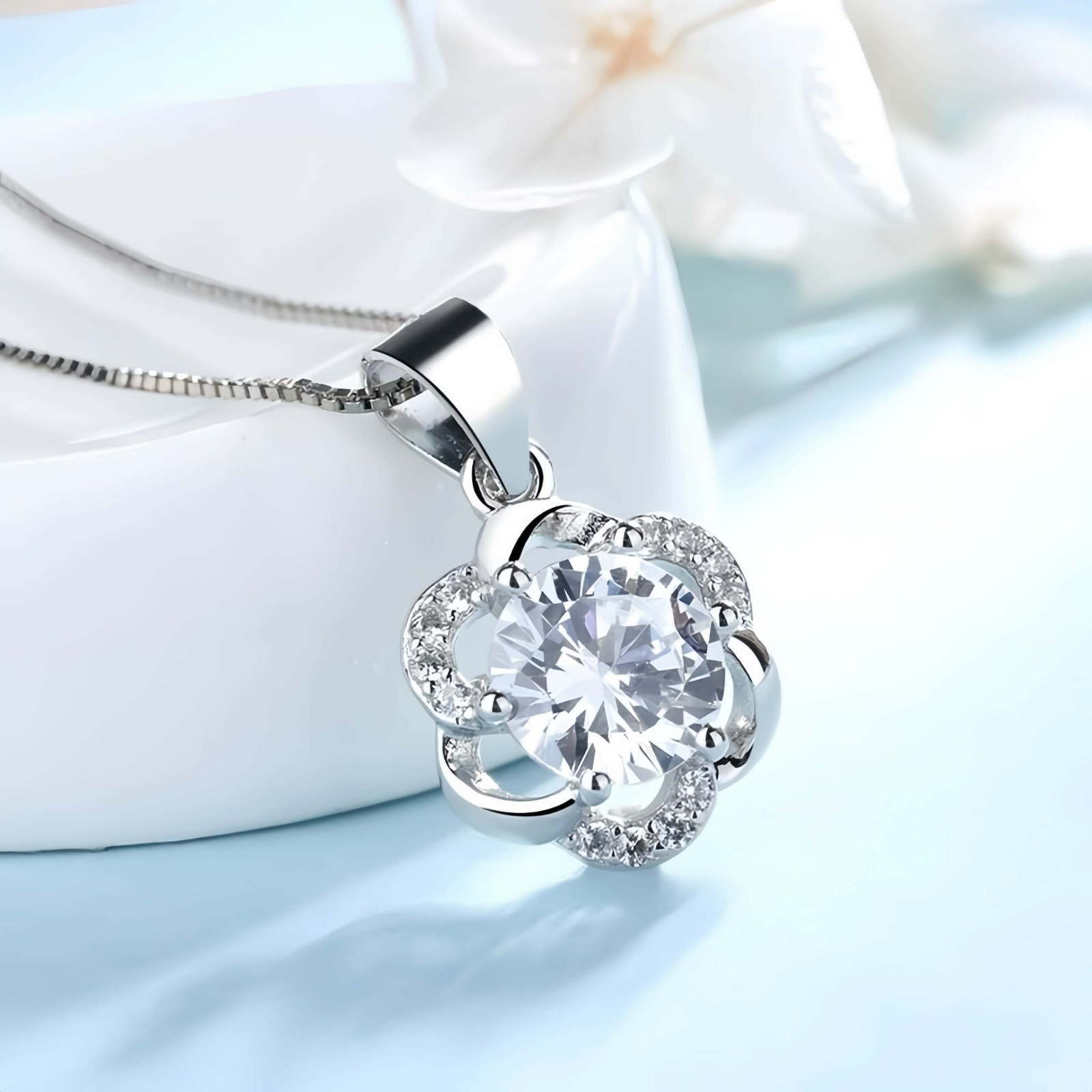 925 Sterling Silver Crystal Swirl Pendant Necklace Stud Earrings Women Jewellery