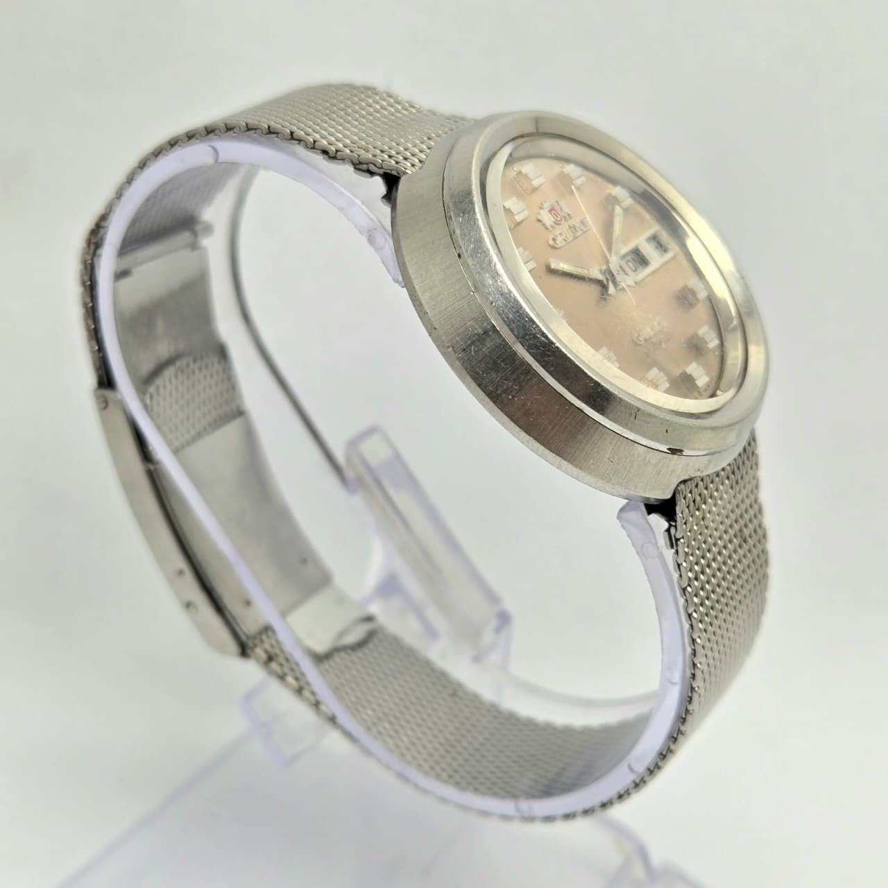 ORIENT CRYSTAL 429-61760 AUTOMATIC 27 JEWELS UFO DAY/DATE VINTAGE MEN’S WATCH