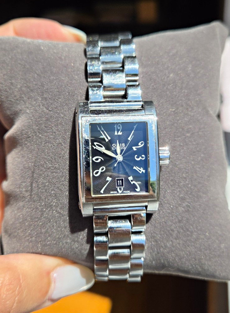 Oris Rectangular Automatic Black Dial Arabic Numerals Date Swiss Steel Watch