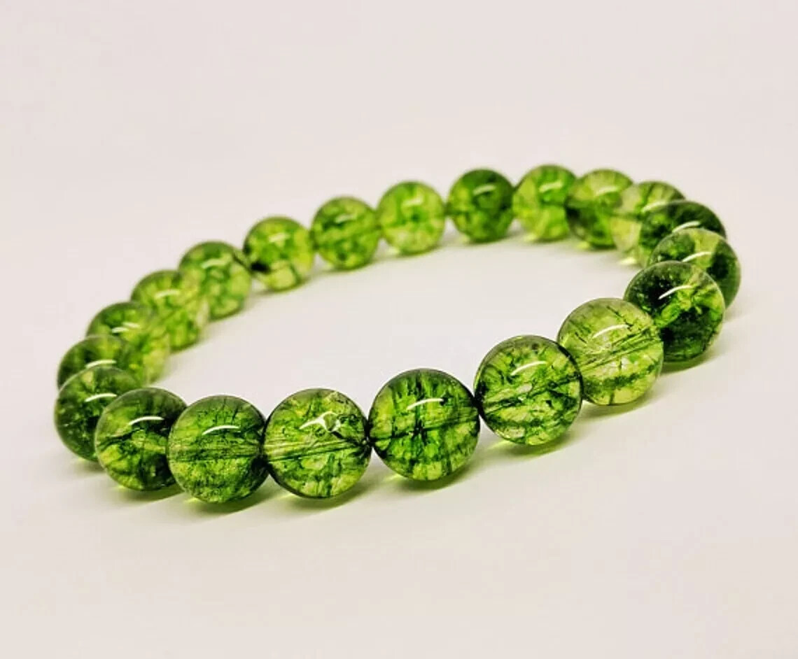 Genuine Peridot Stone Bracelet Green Crystal Beads Stretch Bracelet Handmade 1Pc