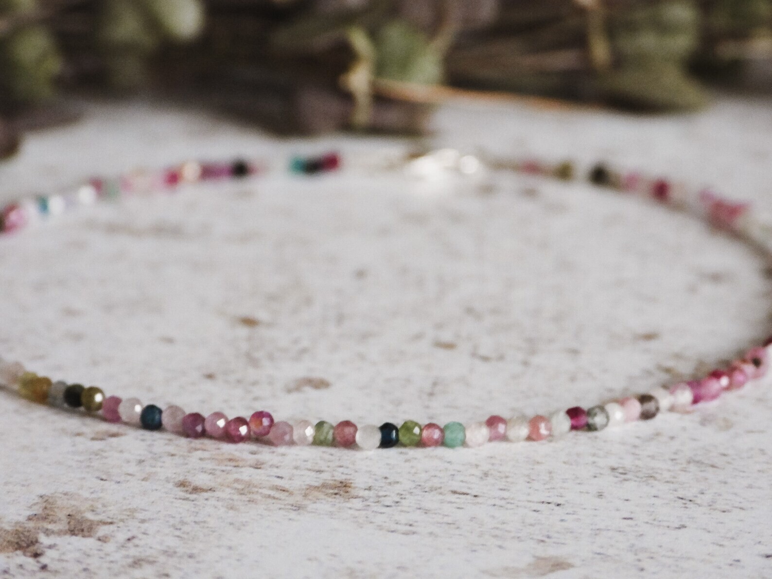 Rainbow Tourmaline Beaded Healing Water Resistant Crystal Boho Anklet Gift