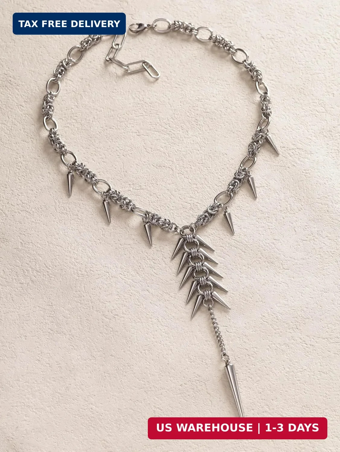 Sacina Silver-tone Chunky Spike Choker Necklace, Gothic Emo Punk Grunge Necklace