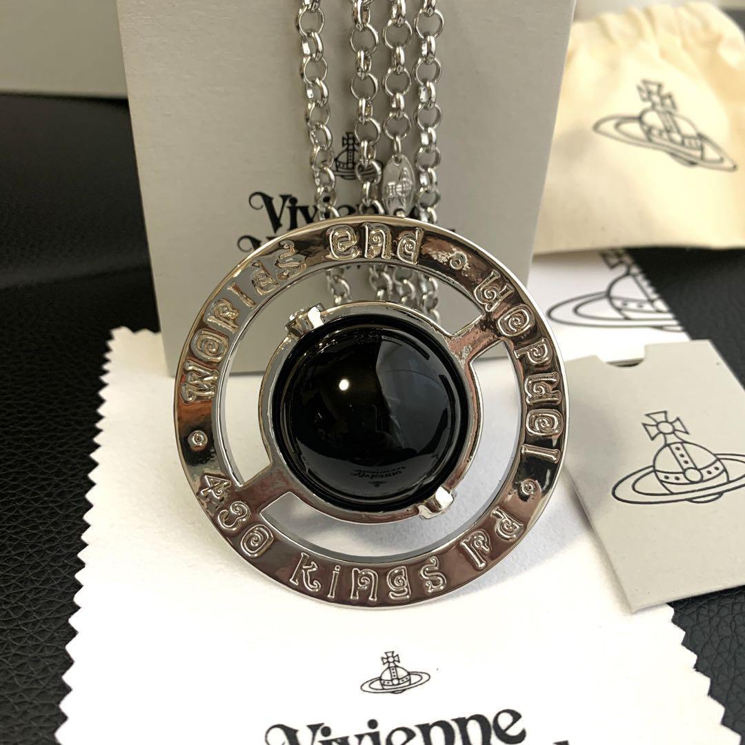 Vivienne Westwood Necklace Medium Orb Black Silver Top 6.5 x 6cm C:80cm IN BOX