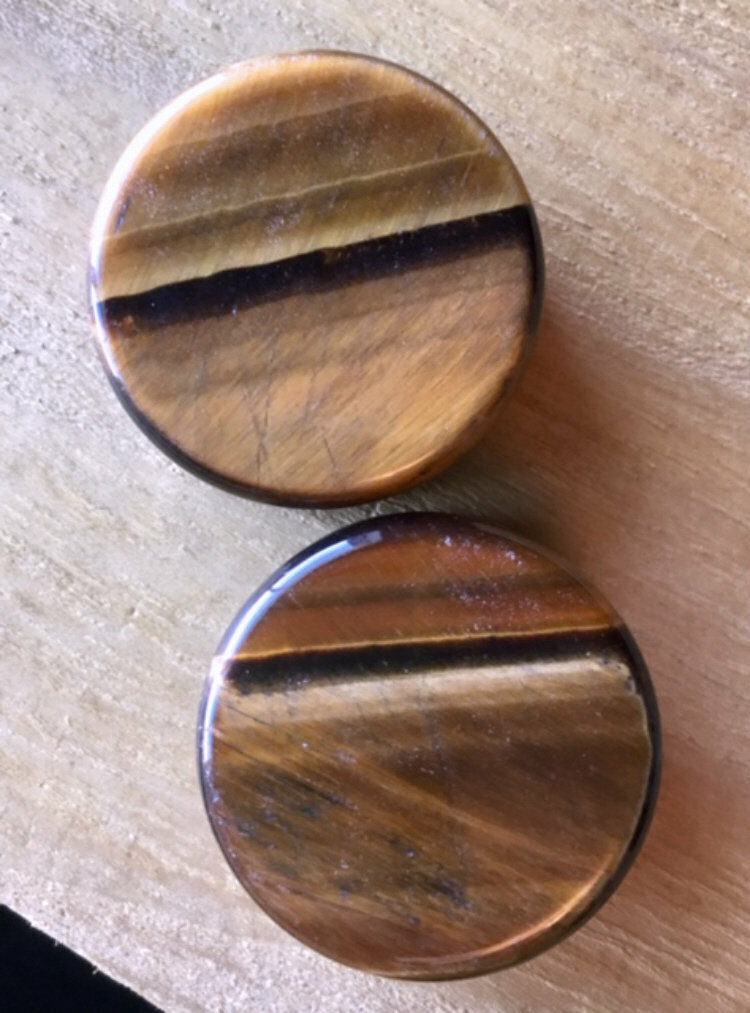 PAIR Yellow Tiger Eye Stone Plugs Gauges – 4mm (6g) to 25mm (1″) available!
