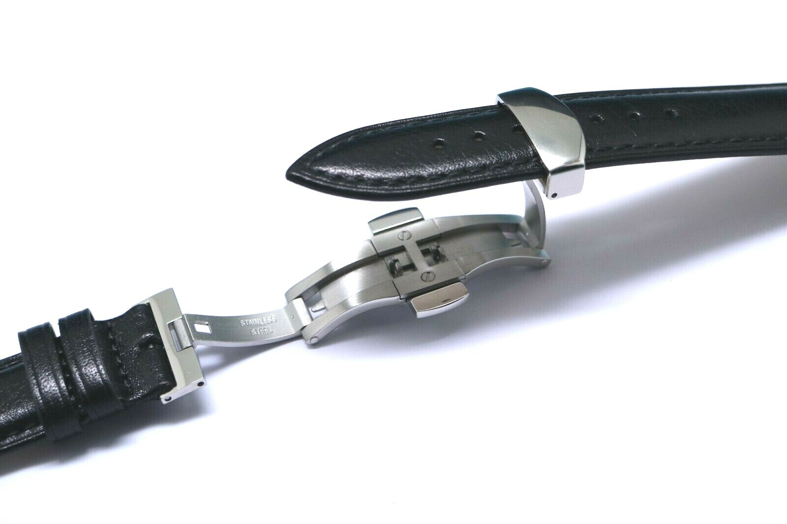 20mm Black or Brown Leather Replacement Watch Strap Push Button Deployant Clasp