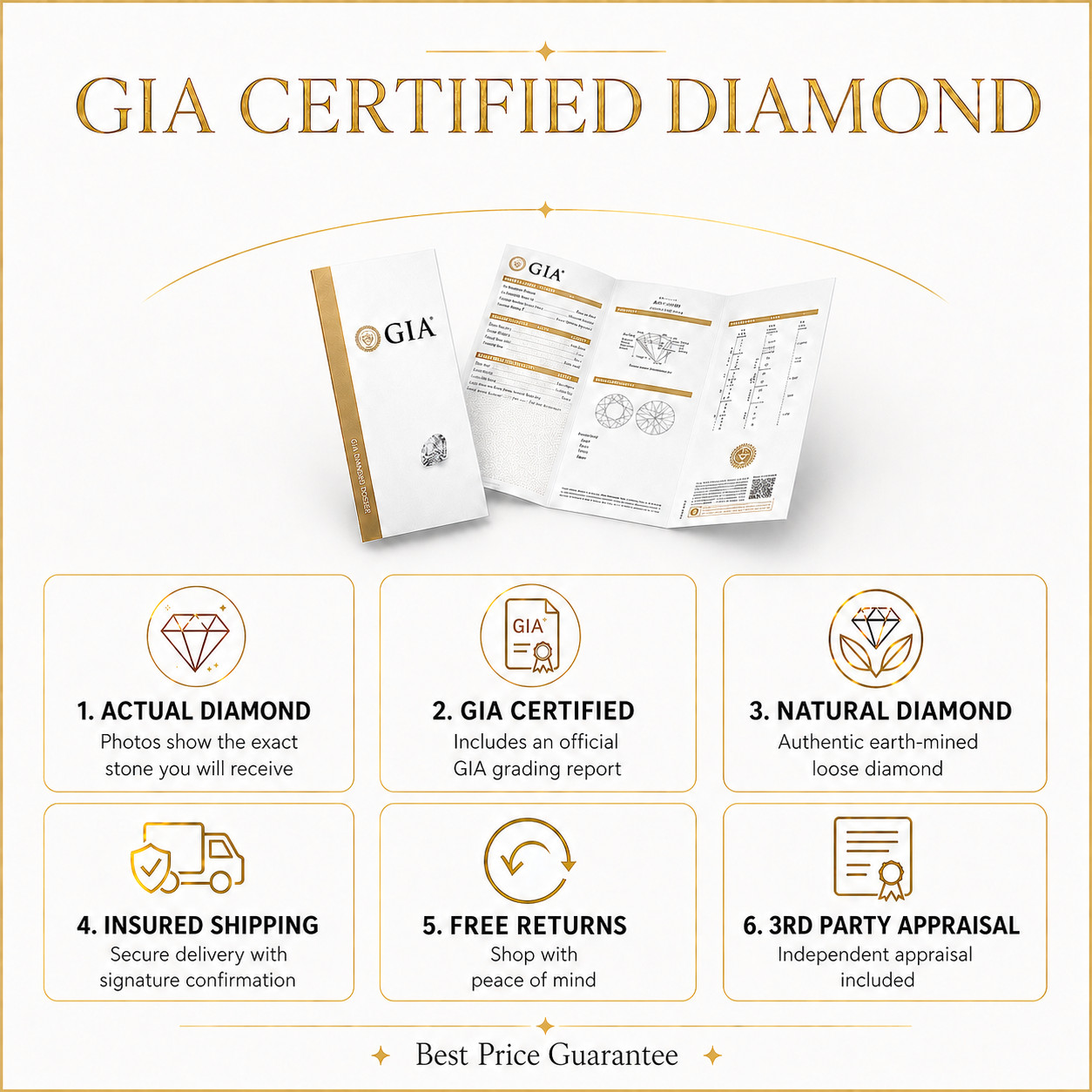 Natural Mined Diamond 1 CT Cert. GIA Round Brilliant Loose G color VVS2 clarity
