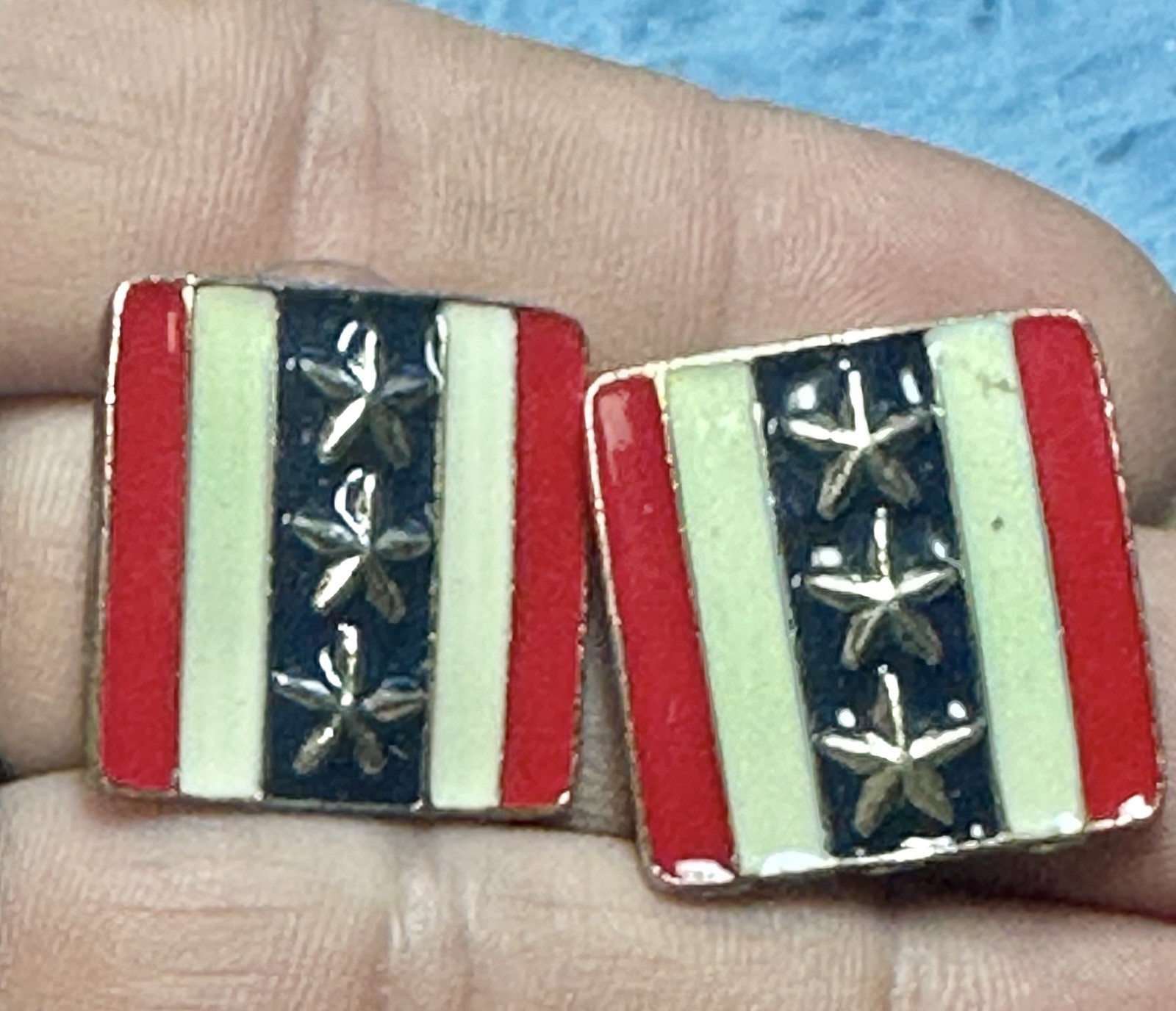 Vintage Gold Tone Red/White & Blue Enamel Patriotic Pierced Earrings
