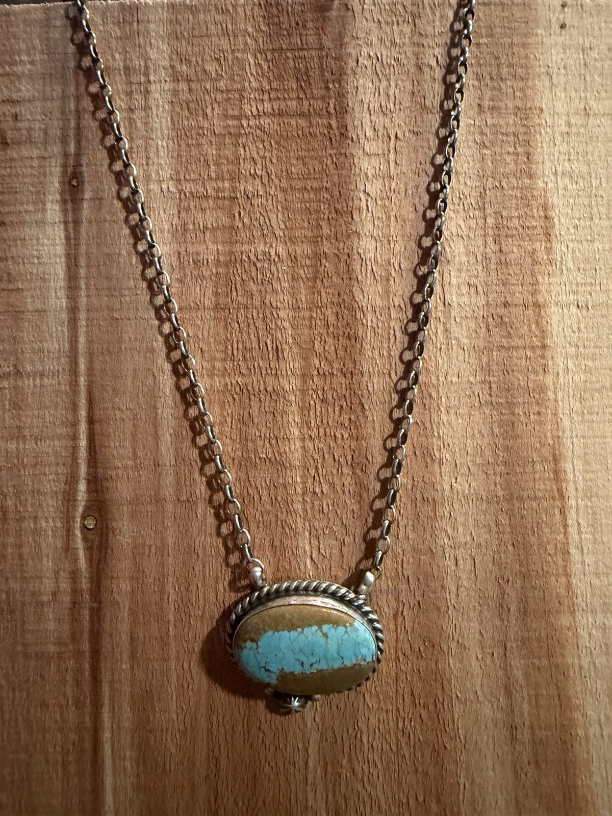 Johnny Dixon Navajo Handmade Signed 925 Silver Royston Ribbon Turquoise Necklace