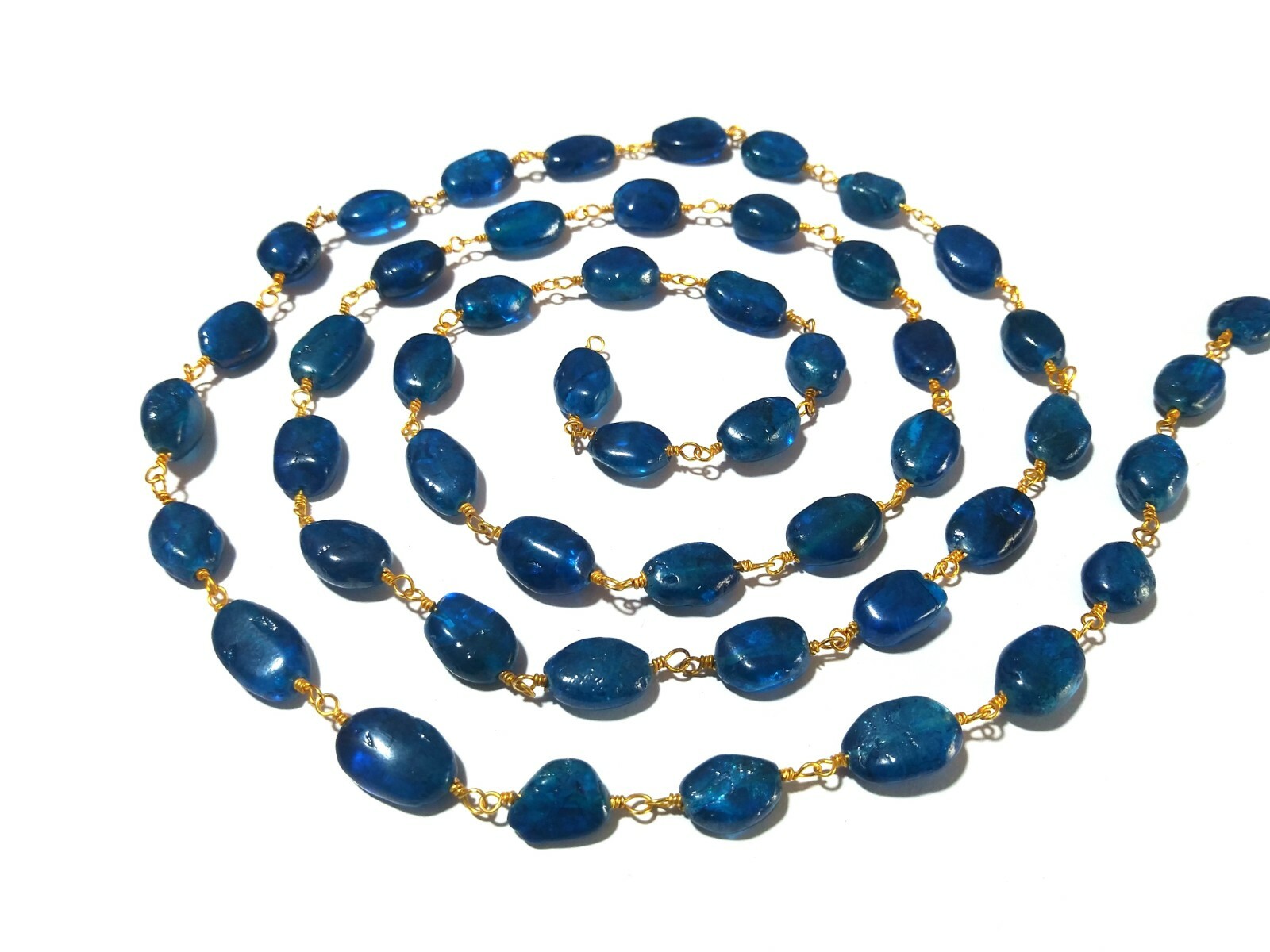 10 Feet Neon Apatite Coated 6×9-7x10mm Rosary Beaded Chain 24k Gold Plated Wire