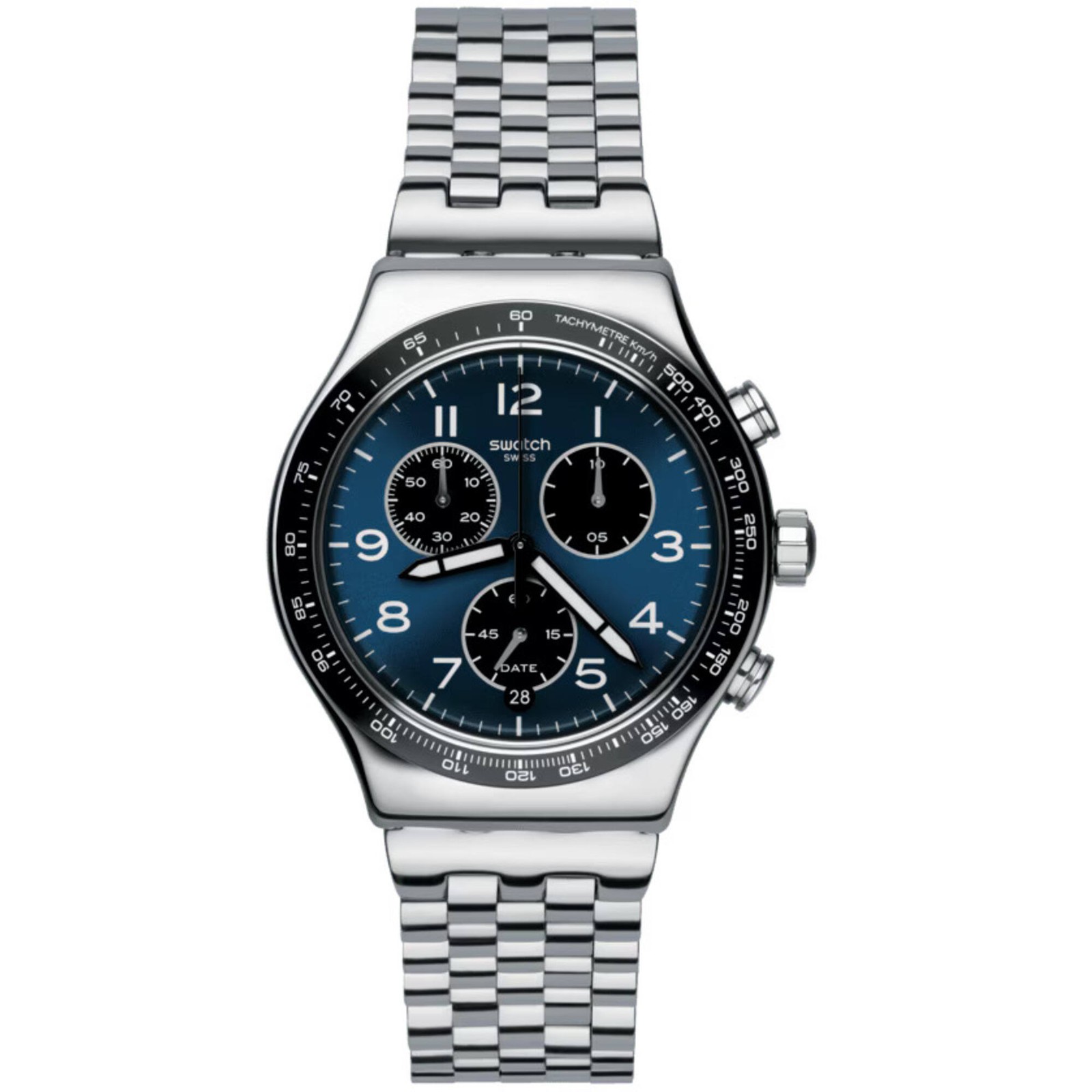Swatch Unisex Watch Core Boxengasse Chrono Blue and Black Dial Bracelet YVS423GC