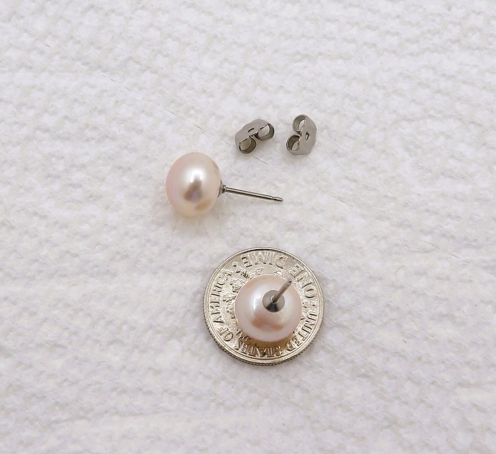 9.7 MM ONE PAIR Natural Pastel Button Genuine Freshwater Pearl Earrings ER036#3