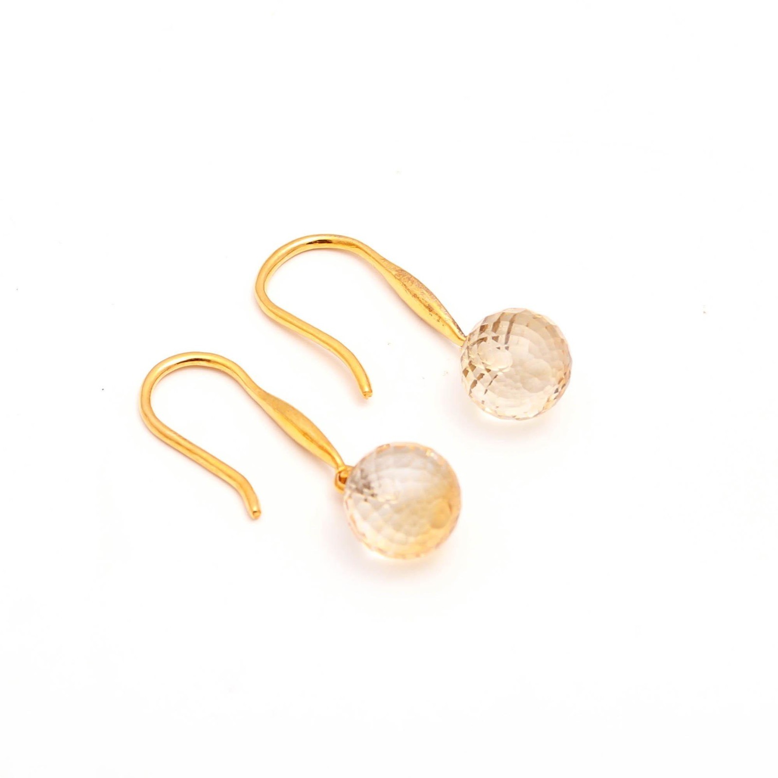Natural Citrine Quartz Ball Dangle Earring Gold Fill 925 Sterling Silver Jewelry
