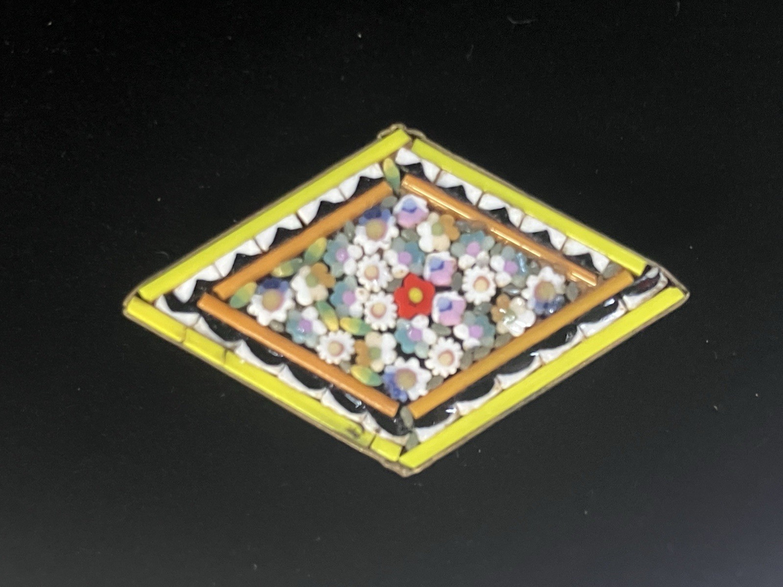 Vintage Micro Mosaic Pin In vibrant Colors Made in Italy