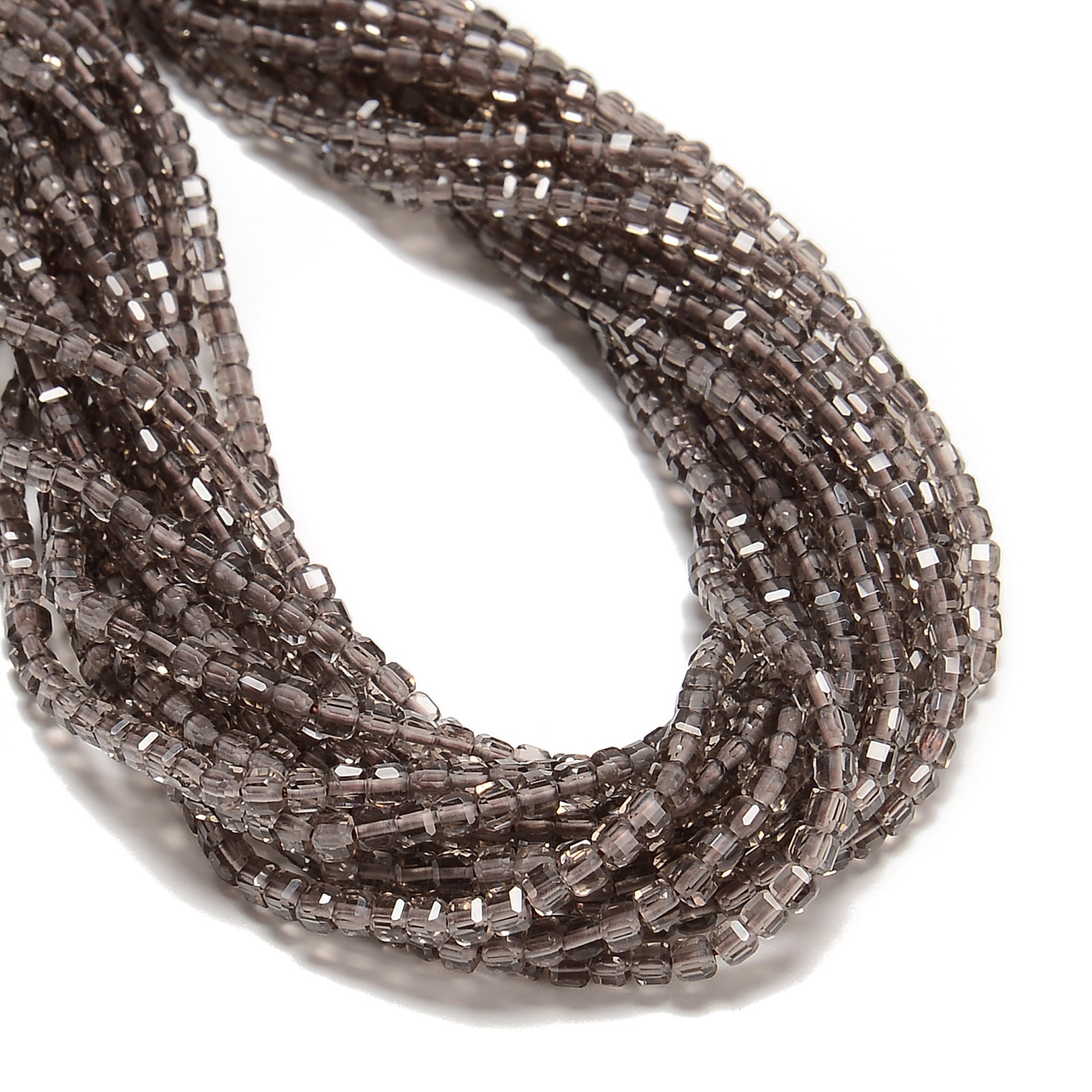 Light Smoky Quartz Faceted Rubik’s Cube Beads Size 3mm 15.5” Strand