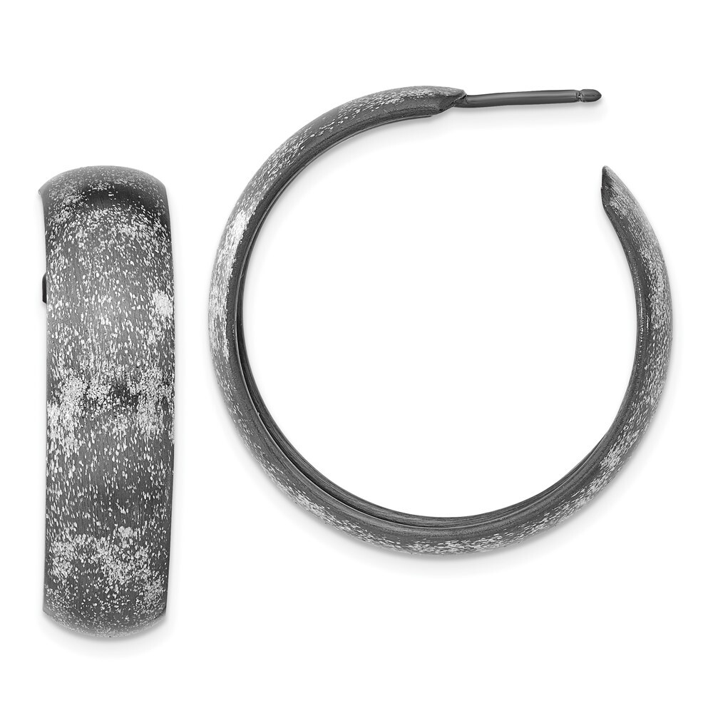 31.8mm Sterling Silver Ruthenium-plated Post Hoop Earrings QLE316