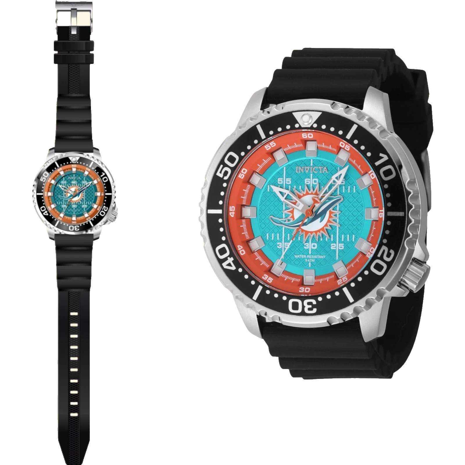 NEW INVICTA 48102 NFL MIAMI DOLPHINS STEEL SILICONE SPORTS WATCH QUARTZ 48MM C
