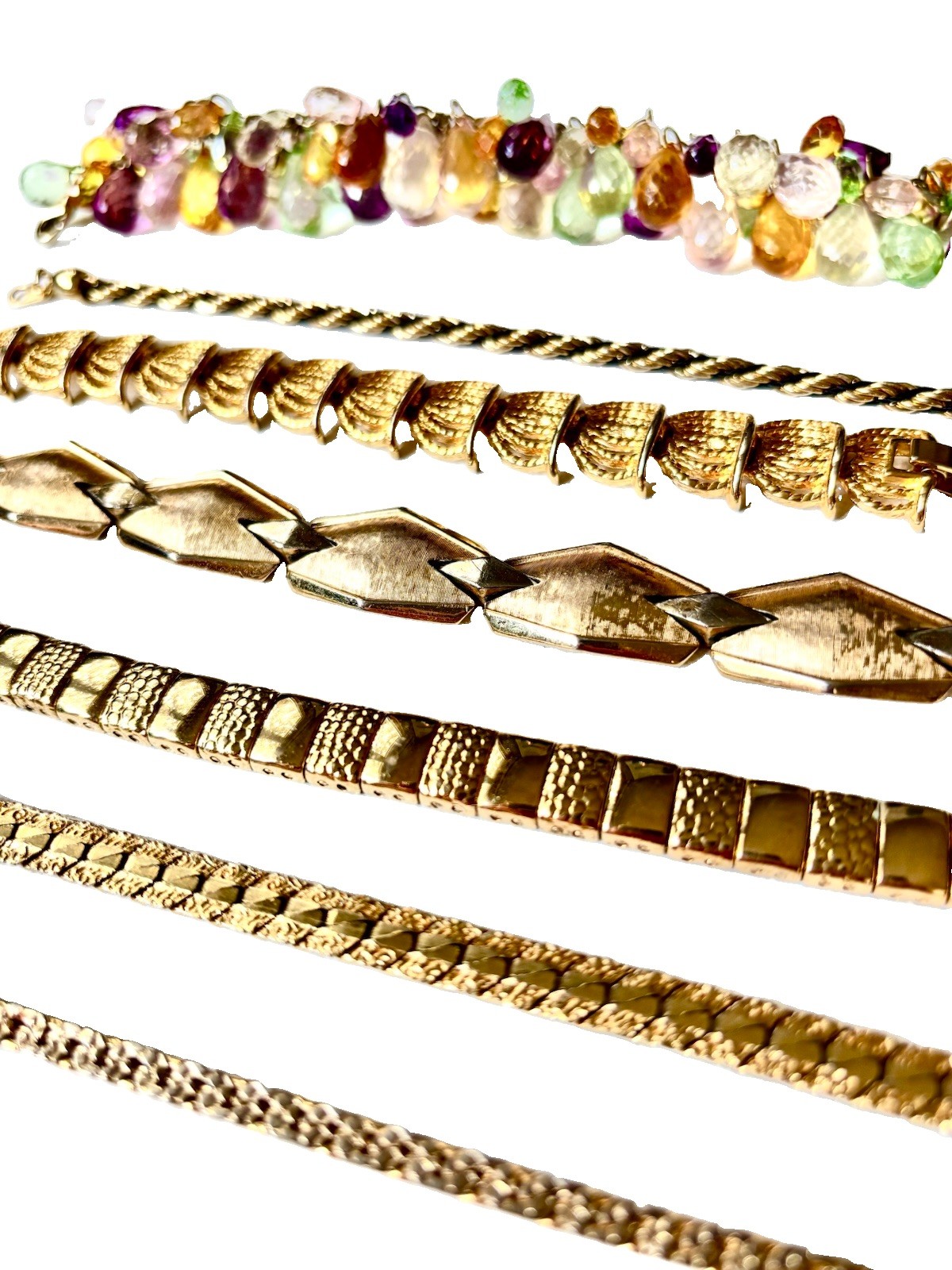 Lot Of 7 Vintage Bracelets Napier Trifari Park Lane Gold Tone High End