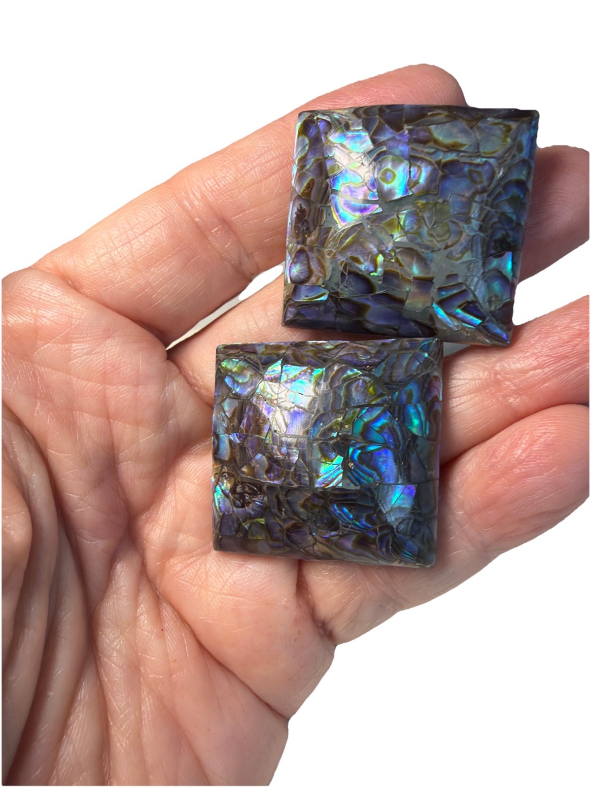 Vintage Square Shape Blue Earrings- Pierced- Measure 1.25 X 1.25 In- Silver Tone
