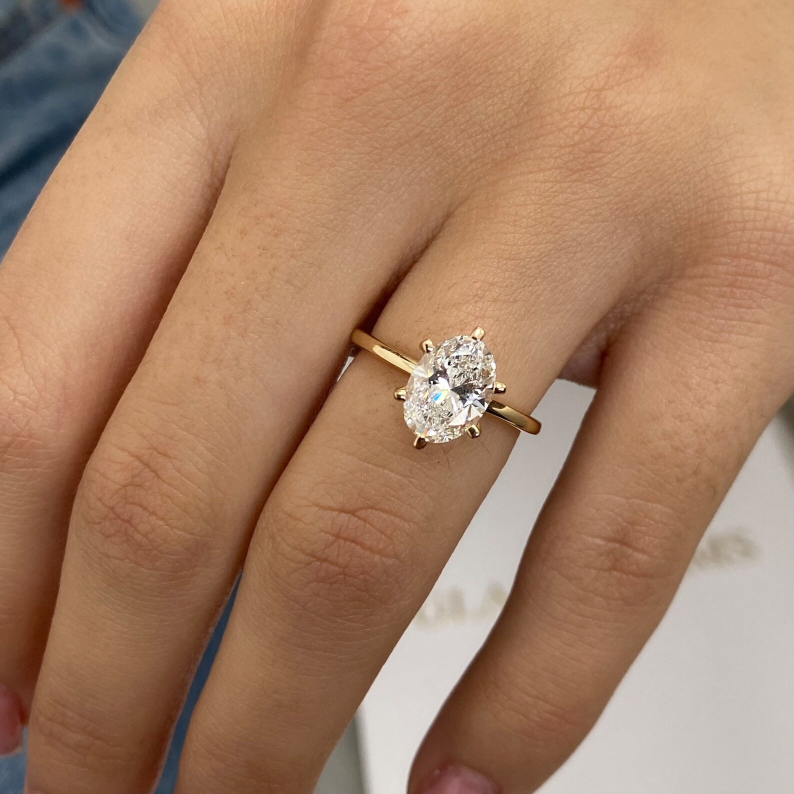 1.50 Ctw Oval Cut Real Moissanite Solitaire Proposal Ring 14K Yellow Gold Plated