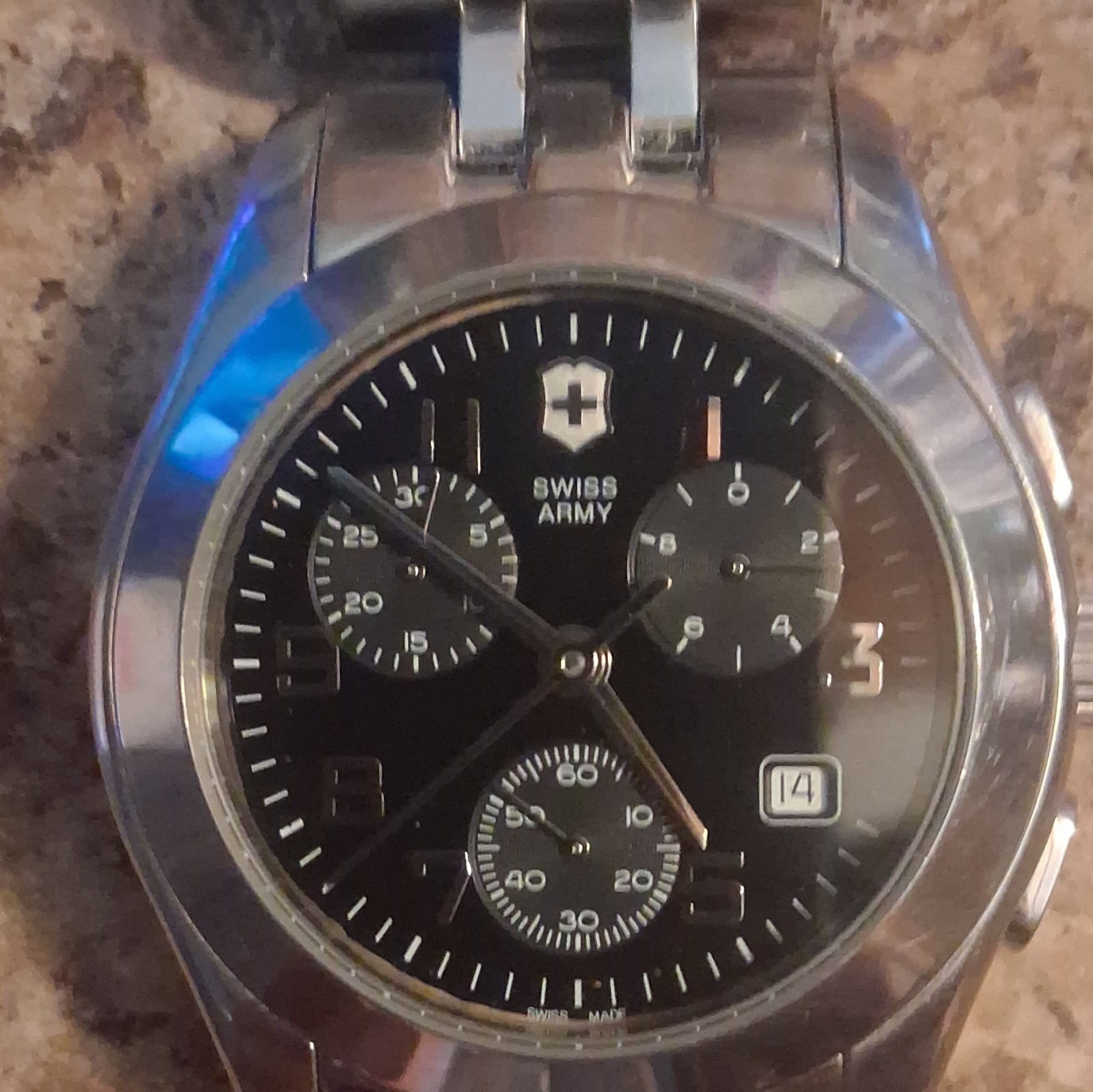 Victorinox Swiss Army Men’s Quartz Chronograph Black Dial Date 40mm SS