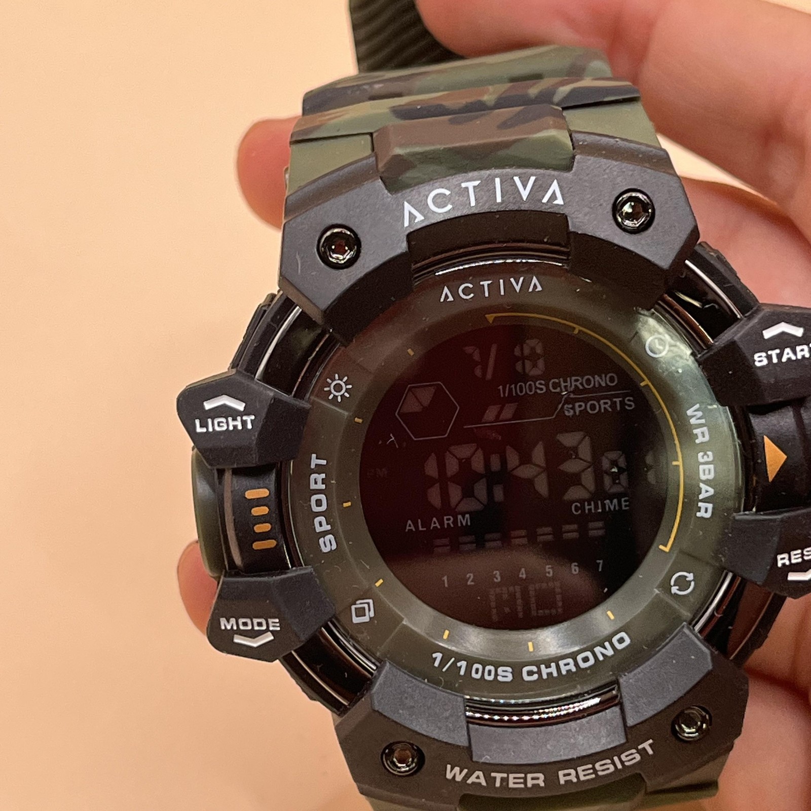 Activa Digital Sports Watch Camo Strap 3 BAR Water Resist Alarm Chrono Light