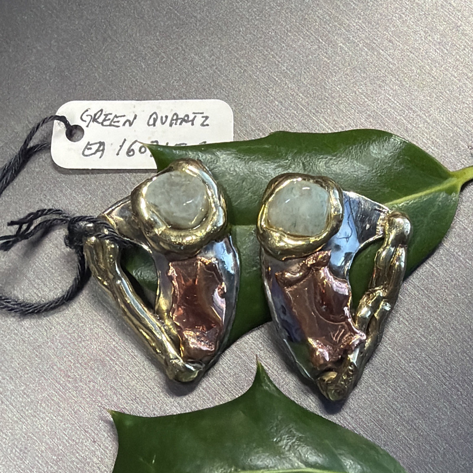Vintage Modernist Earrings Signed George Gabriel Q Green Quartz Artisan Unique