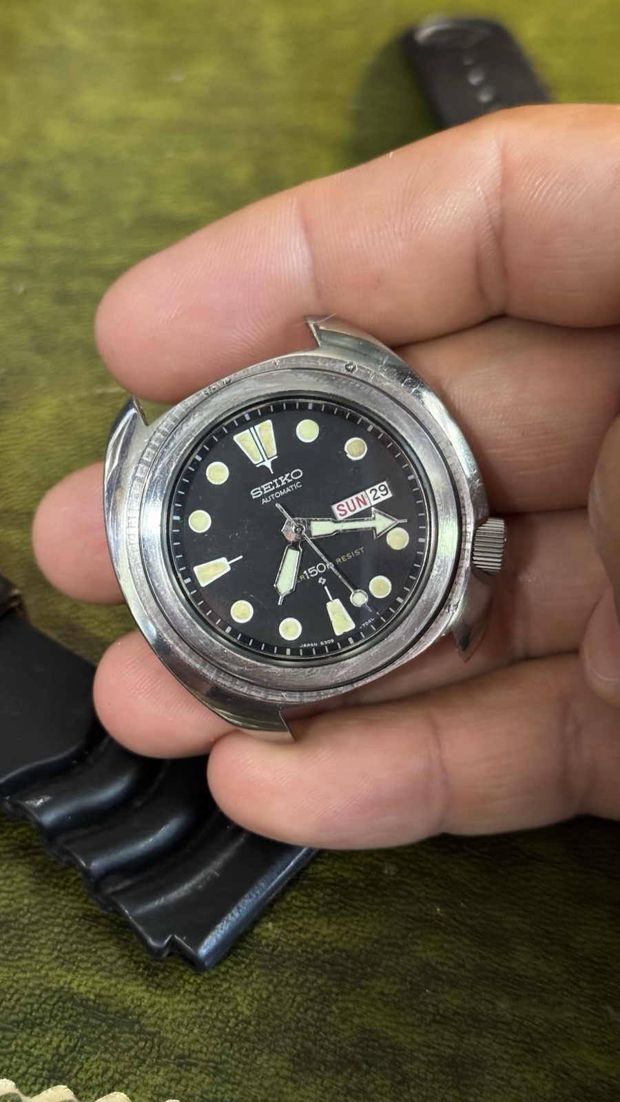 Vintage Seiko Turtle 6309-7040 Diver Automatic Watch No Bezel Running