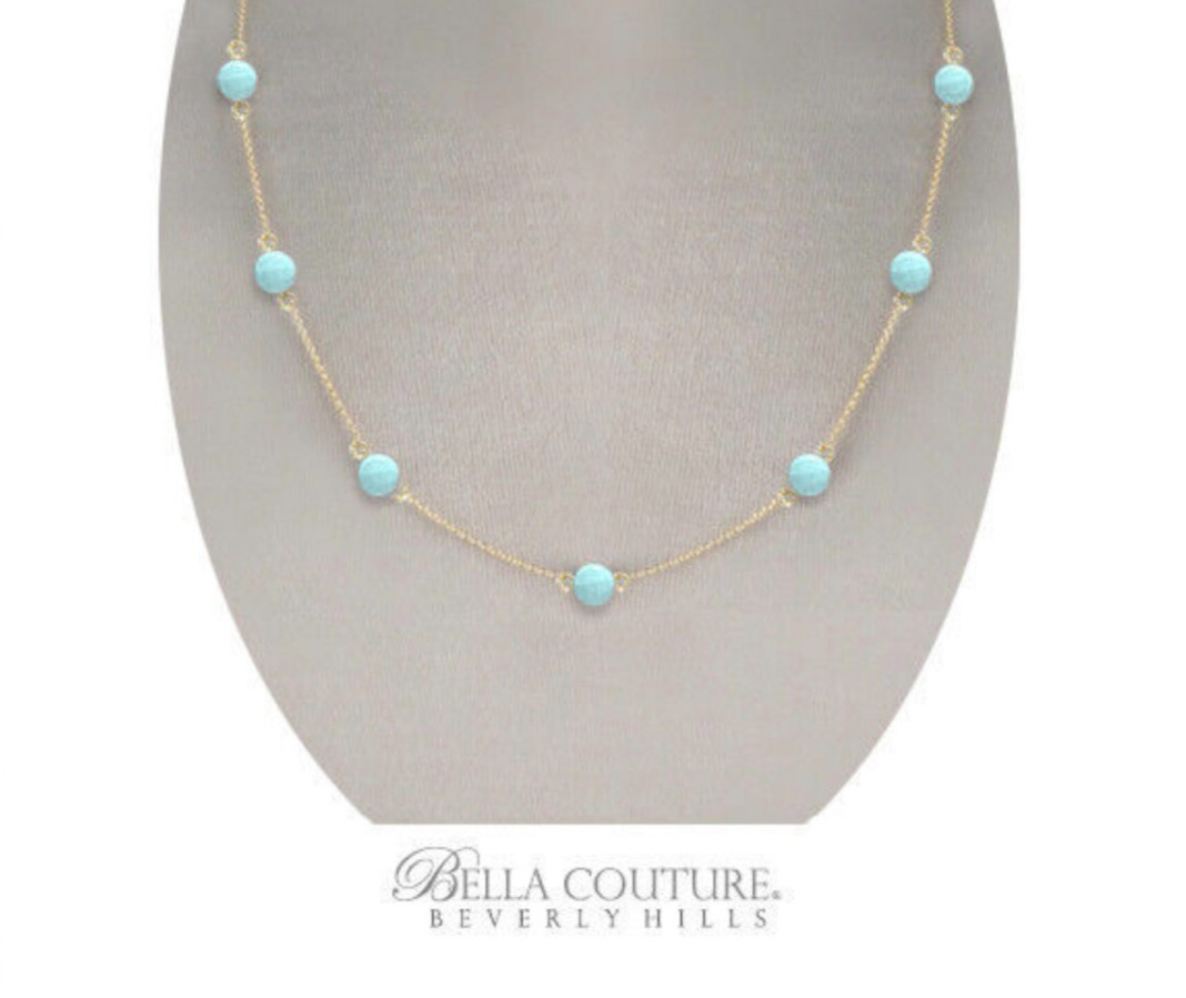 NEW BC® 14K YELLOW GOLD SLEEPING BEAUTY NATURAL TURQUOISE 3MM CHARM NECKLACE 24″