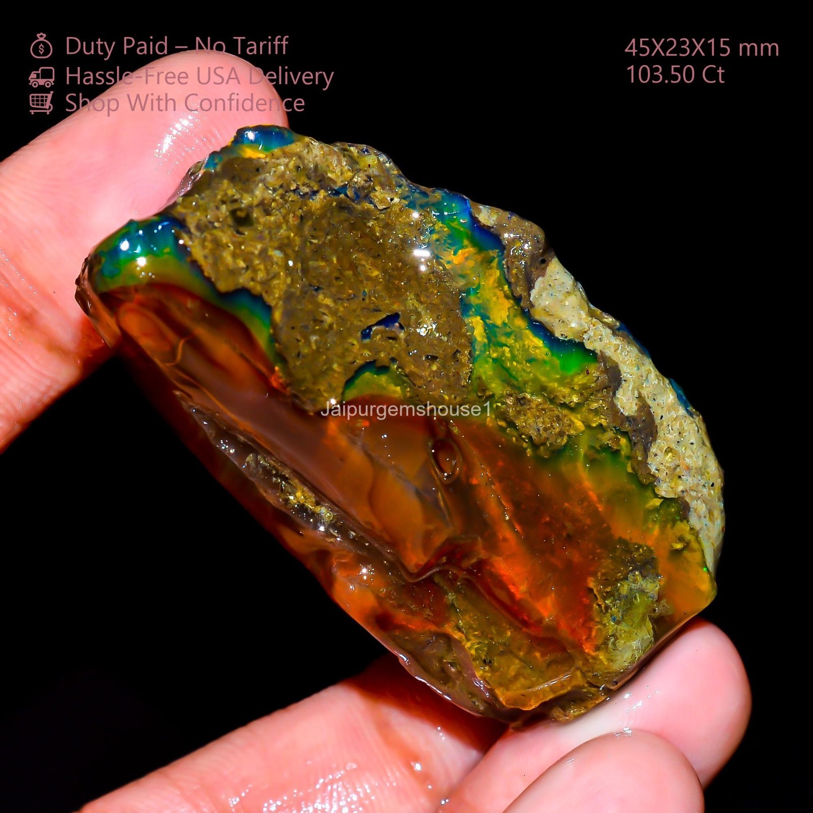 Natural Ethiopian Welo Fire Oil Opal 103.50 Cts Designer Rough 45X23X15 mm