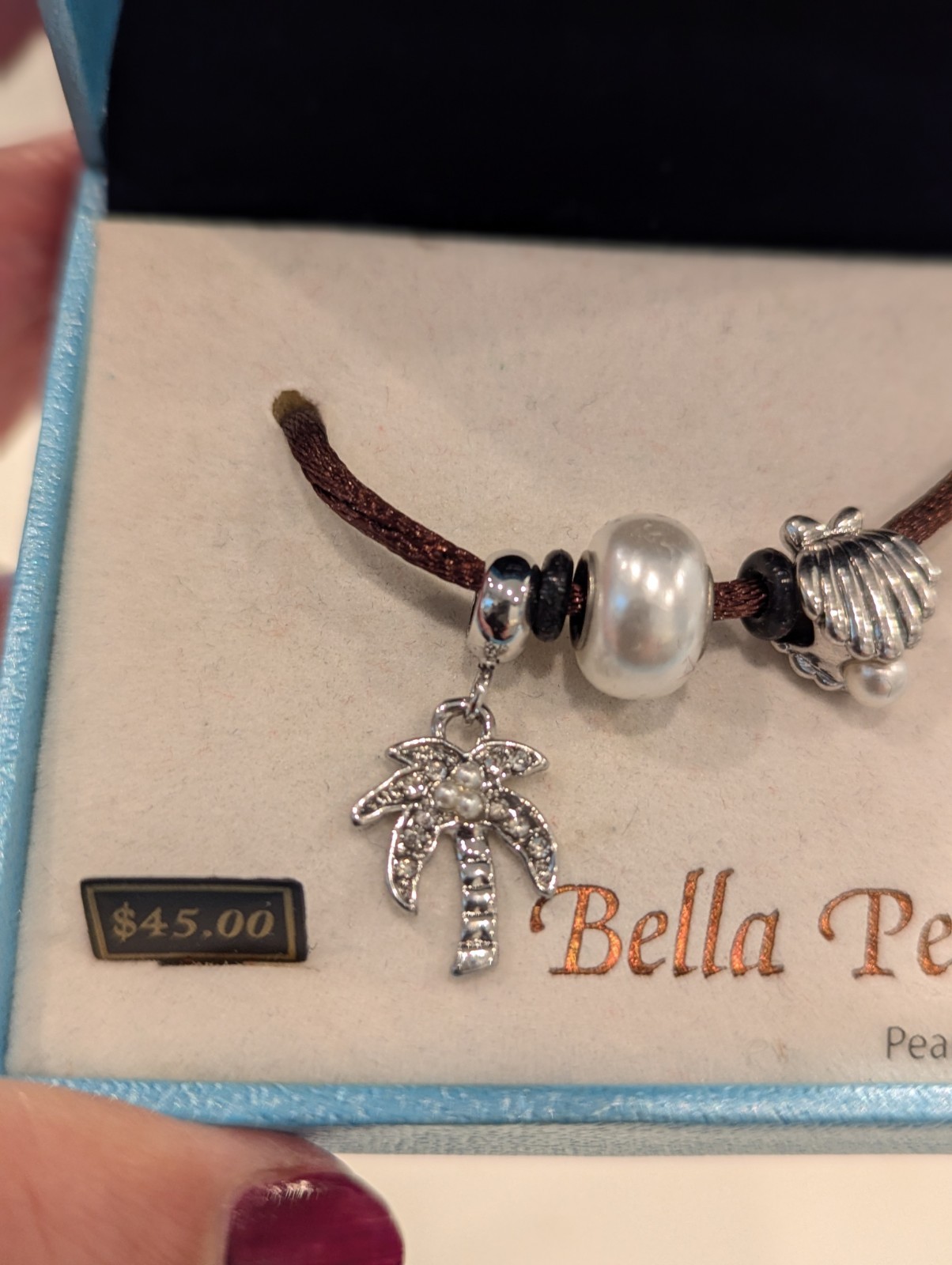 Bella Perlina Pearls Of The Sea Charms Silver Palm Clam W/Pearl Rhinestone…